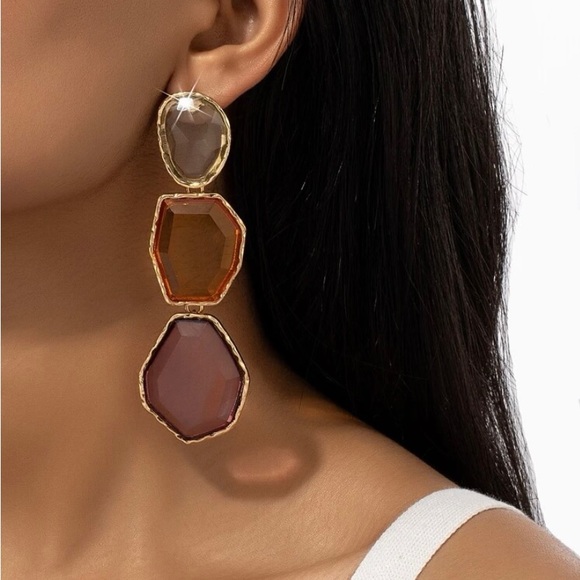 1Pair Multicolor Statement Drop Earrings - Picture 2 of 5